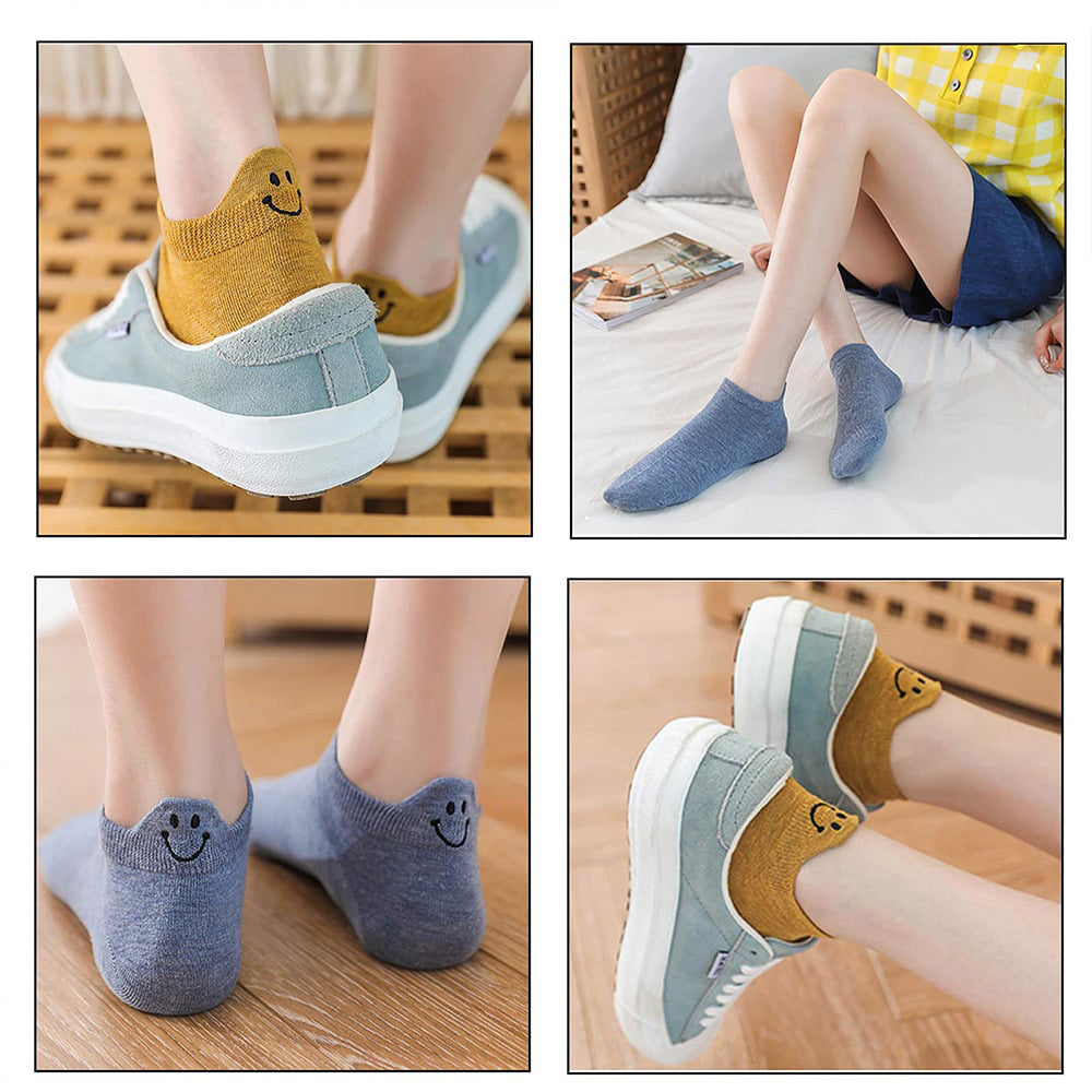 10 Pares de Calcetines Bordados con Carita Sonriente de Dibujos Animados para las Cuatro Estaciones