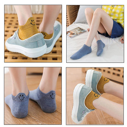 10 Pares de Calcetines Bordados con Carita Sonriente de Dibujos Animados para las Cuatro Estaciones