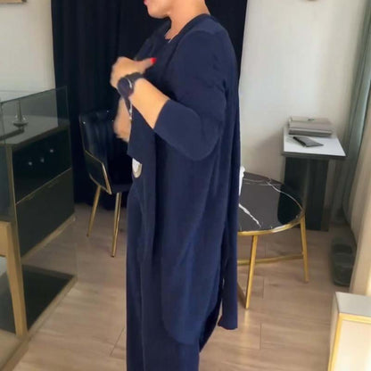 👗50% OFF! ✨ Elegante Cárdigan de Línea Larga y Conjunto de Top & Pantalones de 3 Piezas – Estilo y Comodidad 🌟