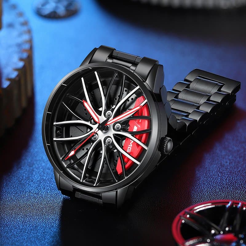 Elegante reloj con forma de neumático de carreras