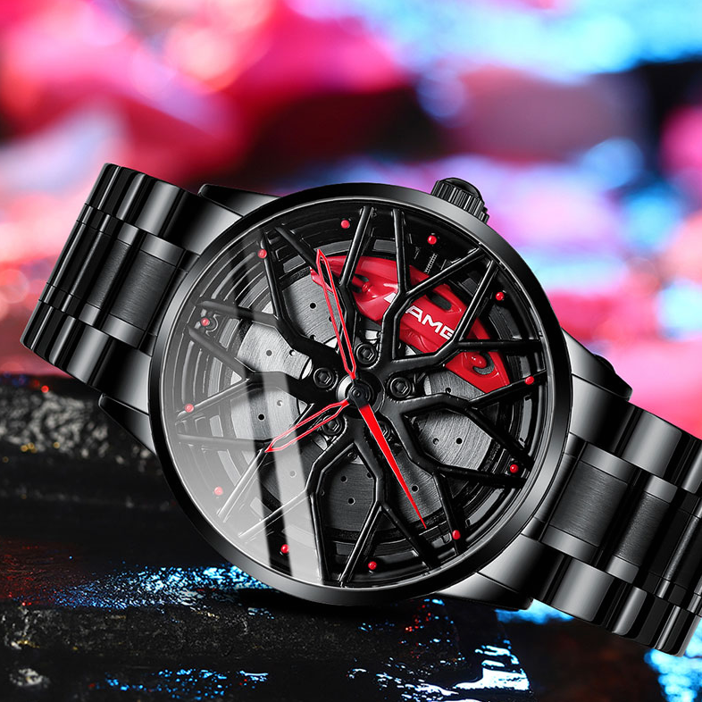Elegante reloj con forma de neumático de carreras