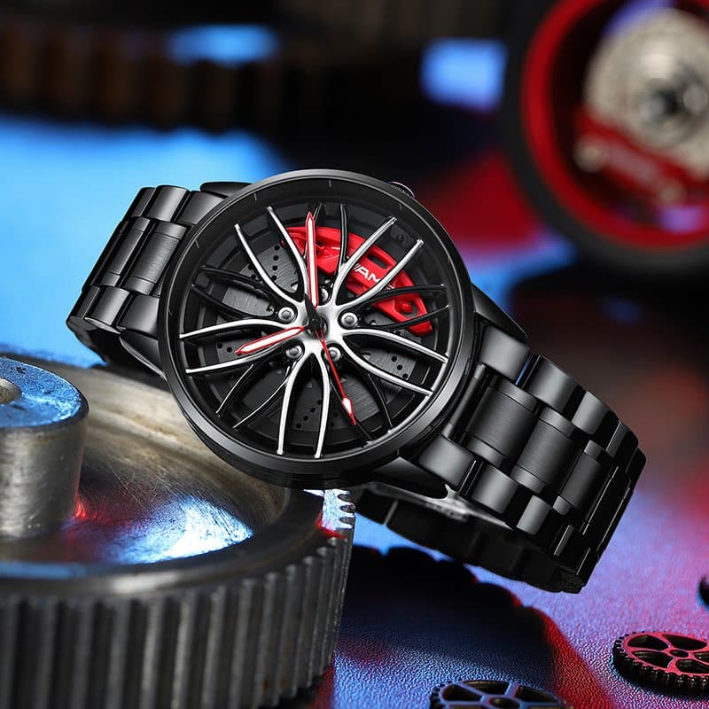 Elegante reloj con forma de neumático de carreras